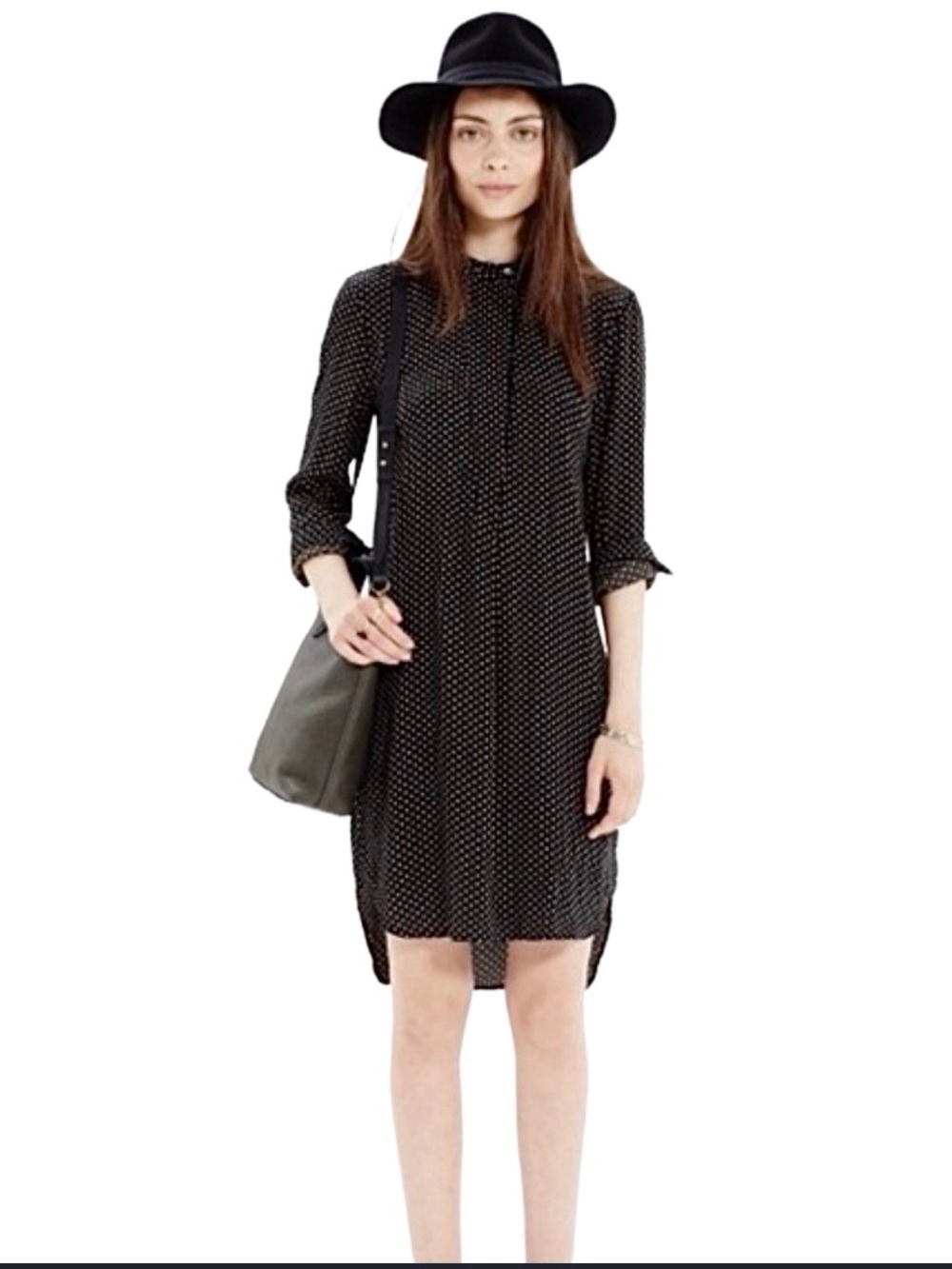Madewell Black Polka Dot Tunic Long-Sleeve Shirt Dress